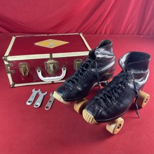 Vintage Chicago Men  s Roller Skates 8 Black Leather   Wood Wheels