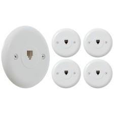 5 PCS 1Port Round Telephone Jack Wall Plate White 6P4C RJ11 Single RPWPWH05