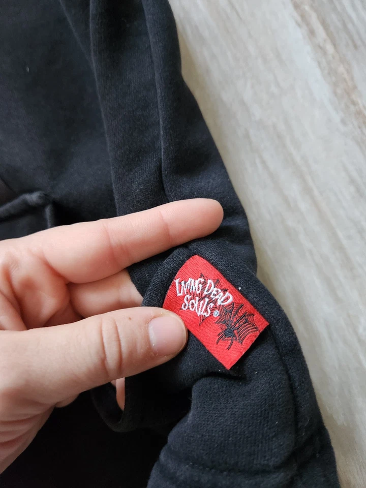 Living Dead Souls Gothic Hoodie Bunny Ears Lace Up, Piercing Black Full Zip Sz L - Image 4 of 4