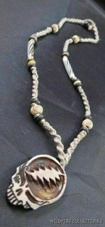 GRATEFUL DEAD HEMP BONE NECKLACE STEAL YOUR FACE SKULL 22" BEADS JERRY GARCIA