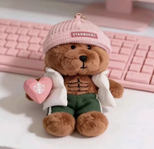 New 2026 China Starbucks Pink Hat Heart Abdominal Muscle Bear Keychain