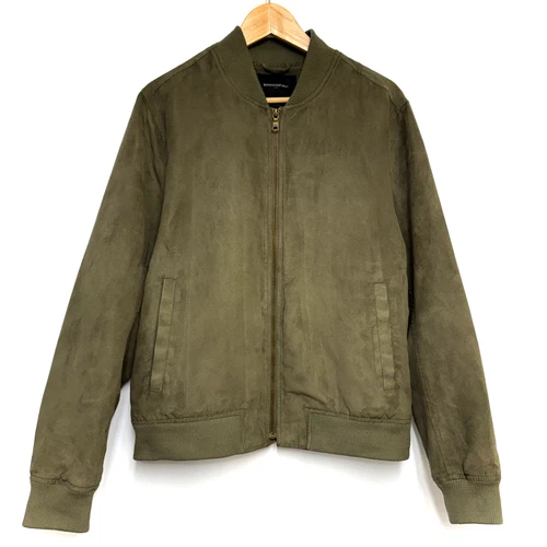 Banana Republic Men’s M Bomber Jacket Faux Vegan Suede Full Zip Pockets Green image 2
