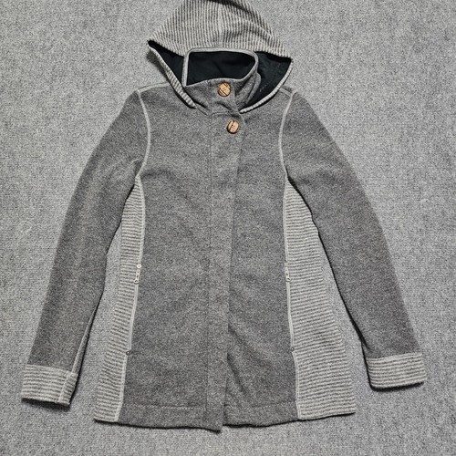 Prana Women's Size M Kari Wool Blend Full Zip Hooded Sweater Jacket Gray - Picture 2 of 13