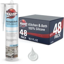 Kraken Bond Kitchen & Bath Silicone Sealant, 10.1oz 48 Pack - Clear