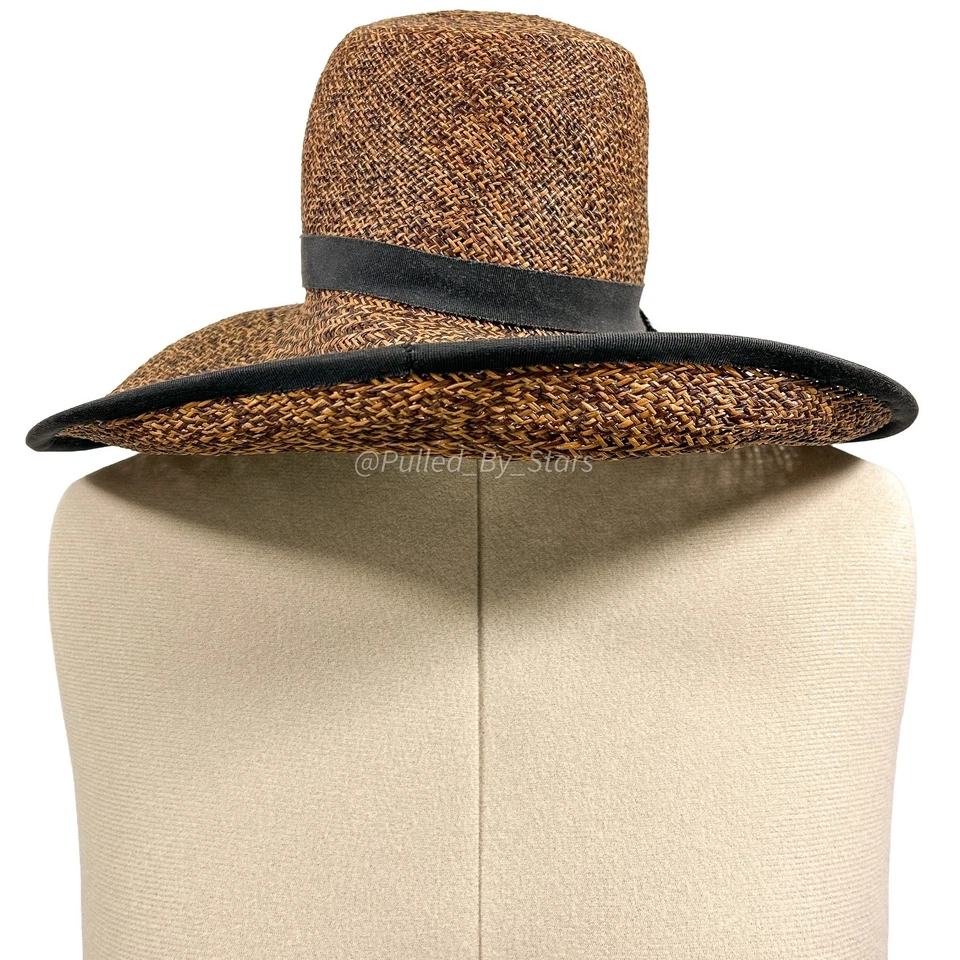 Vintage Custom-Made Artisan Magar Hatworks Millinery 17" Wide Brim Straw Sun Hat - Image 4 of 4