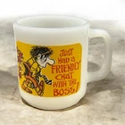 Rare Vintage MCM Glasbake Just Had Friendly Chat With The Boss Milk Glass Mug