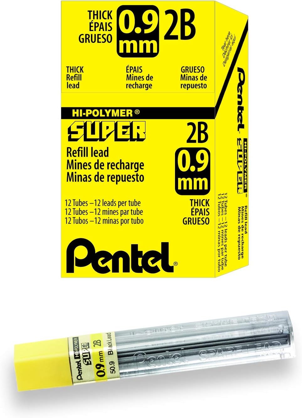 Pentel Super Hi-Polymer Lead Refill, 0.9mm 180 Count (Pack of 1), Black 
