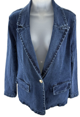Bagatelle Collection New York Womens Dark Wash Denim Blazer Large