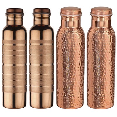 100% Pure Copper Water Bottle Hammered & Silver Touch Finish For Ayurveda Health