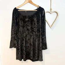 Cynthia Rowley Womens Plus Size 3X Crushed Velvet Gothic Glam Core Top Black