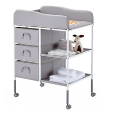 VEVOR Baby Changing Table Portable Diaper Change Station with 3 Drawers & Wheels