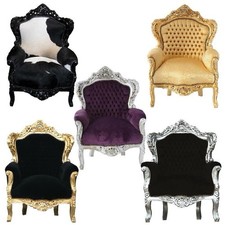 Poltrona Trono In Stile Barocco Rivisitato Sedia Divano Vari Colori Disponibili