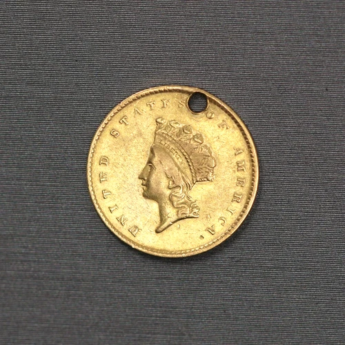 1855 $1 Small Indian Head Type 2 Dollar .900 Gold US Coin Damaged Holed