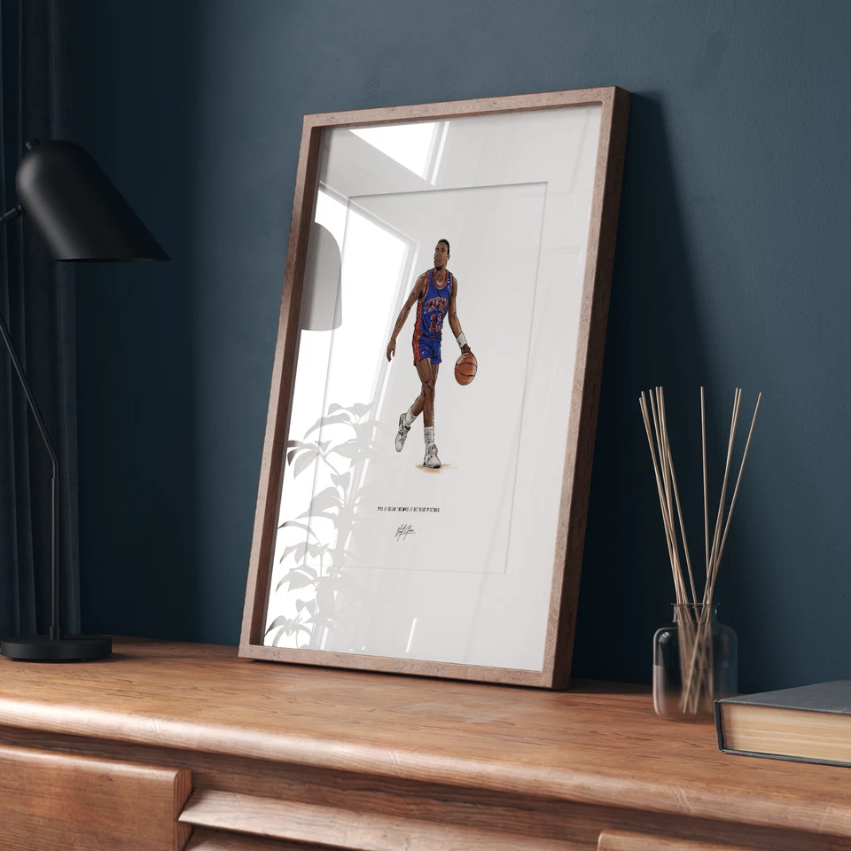 Póster Isiah Thomas Detroit Pistons ilustración de baloncesto impresión artística 8x10 Foto 4 de 4