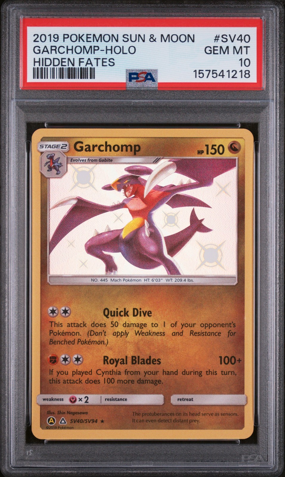 Garchomp SV40/SV94 - Hidden Fates: Shiny Vault Holo (PSA 10)