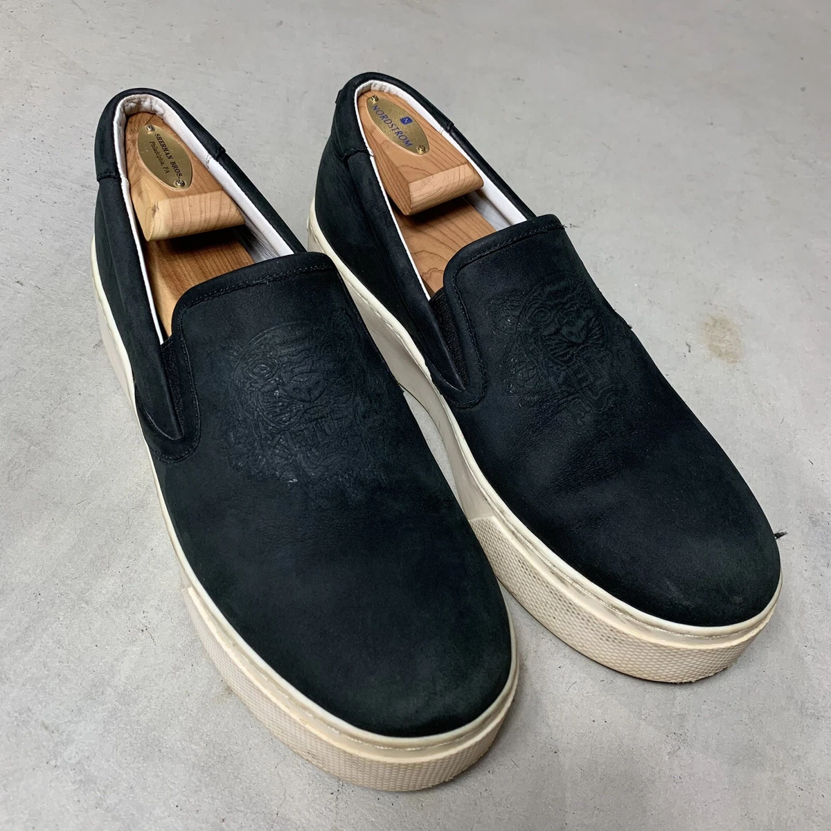 Kenzo Paris Black Leather Suede Tiger Slip On Espadrilles Shoes Size 42 US 9