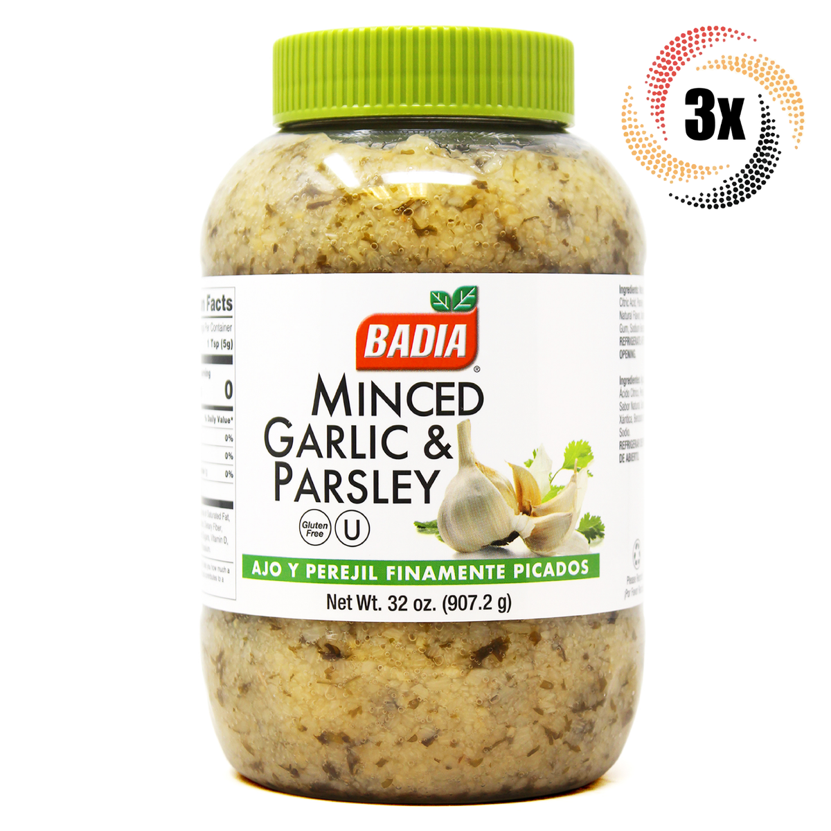 3x Jars Badia Minced Garlic Parsley 32oz Gluten Free Kosher