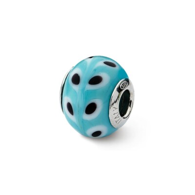 Blue White Black Italian Murano Glass Bead .925 Sterling Silver Reflection Beads