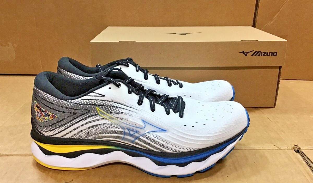 Mizuno Wave Sky 6 White and Black Athletic Running Shoes Men Size 11.5 Mizuno Running Shoe Wave Sky 6 - White/Cyber Yellow/Grey/Black main image 3