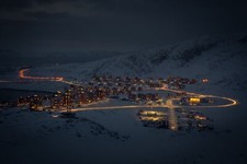 Landscape night winter city lights idyllic town long Custom Gaming Mat Desk