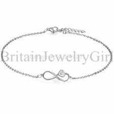 Womens Charm CZ Heart Infinity Stainless Steel Anklet Bracelet Mother's Day Gift