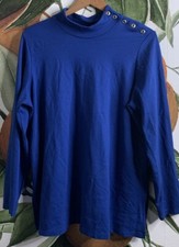 Susan Graver Everyday XLP Shoulder Button Long Sleeve Blouse Teal Blue