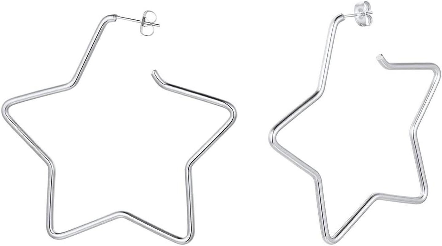 Trendy Fashion Star Hoop Earrings in Steel Gold Black for Women