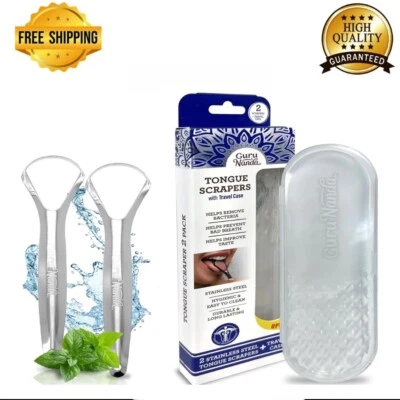 GURUNANDA 2024 Stainless Steel Tongue Scraper with Travel Case Adults Kids MULTICHOICES ✨