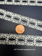 Beading Lace Trim 3/4" wide White 10 yards Vintage Doll Clothes Crafts Lot 174