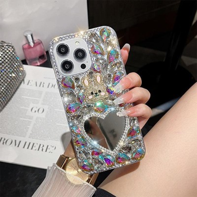 Luxury Rhinestone Mirror Phone Case for iPhone 16 15 14 13 12 11 8 7 XR Pro Max