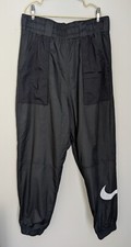 Nike Women's sz M Black Tapered Windbreaker Track Logo Retro 90s Jogger Pants
