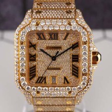 Cartier Santos Mens 39.8mm 18k Yellow Gold Watch Iced Out 25ct Diamonds 4070 12