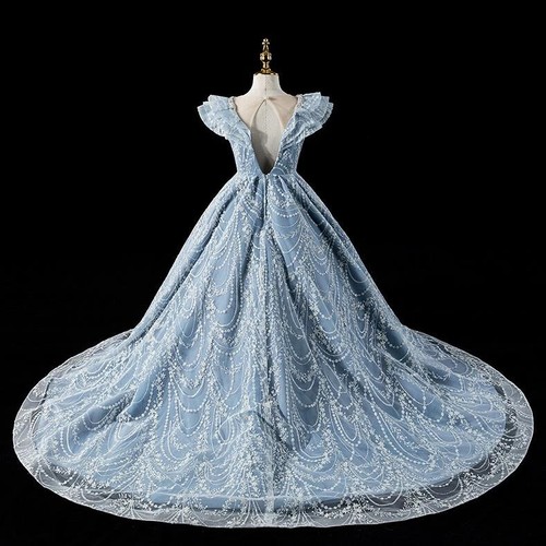 Kids Pageant Evening Gowns Lace Flower Girl Sequins Dress Birthday Party Robe - Picture 11 of 15