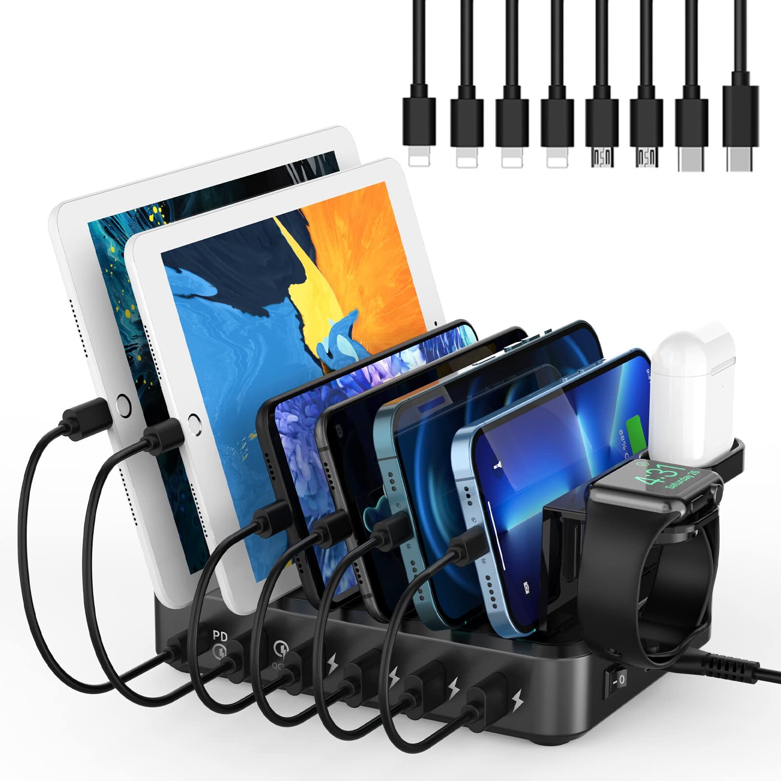 68W 6-Port USB Charging Station for Multiple Devices Fast Charger with 20W PD-image