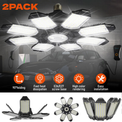 2Pack LED Garage Light 200W 100000LM Deformable Bright Shop Ceiling Bulb Lamps