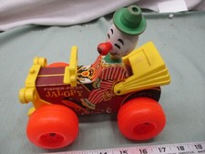Vintage Fisher Price Pull Toy wood Jalopy 724 Circus Clown bobble head IT creepy