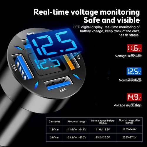 Car Cigarette Charger Lighter LED Voltmeter 2.4A USB QC3.0 port charging 12V/24V - Bild 5 von 15