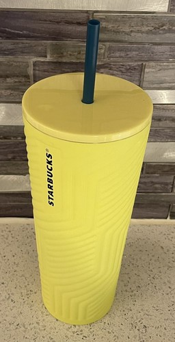 Starbucks 2024 Winter Angular Neon Yellow Stainless Steel Soft Touch Tumbler NEW - Picture 2 of 2