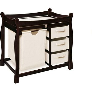 sleigh style baby changing table with 6 storage baskets and pad