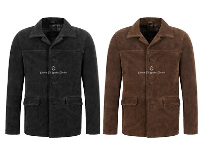 Herren klassischer Kragen Echt Rindswildleder Box Knopf Mode Mantel Jacke Brant