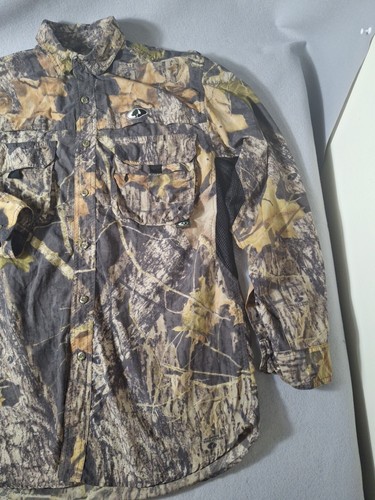 Mossy Oak Shirt Mens MEDIUM  Brush Camo Treklite  Long Sleeve Button Fish Hunt - Picture 3 of 9