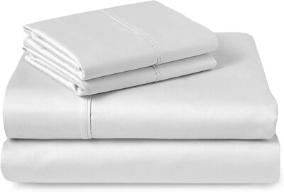 Pizuna 400 Thread Count White King Fitted-Sheet Cotton 1pc 100% Long Staple C...