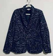 Cabi Blazer Womens 6 Midnight Blue Jacquard Textured Wool Blend Career Chic