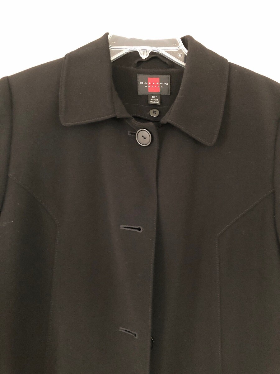 Trench Coat Gallery Pour Femme Taille 6P (Petite) Noir - Doublure Amovible - Occasion Excellent État