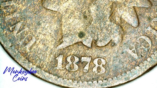 1878 Indian Head Cent - Improper Alloy Mix Wood Grain Woody - Rare Error Coin - Picture 4 of 16