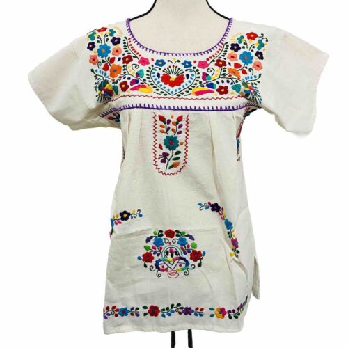 Mexican Embroidered Women Blouse Size S Ivory Color mexican blouse