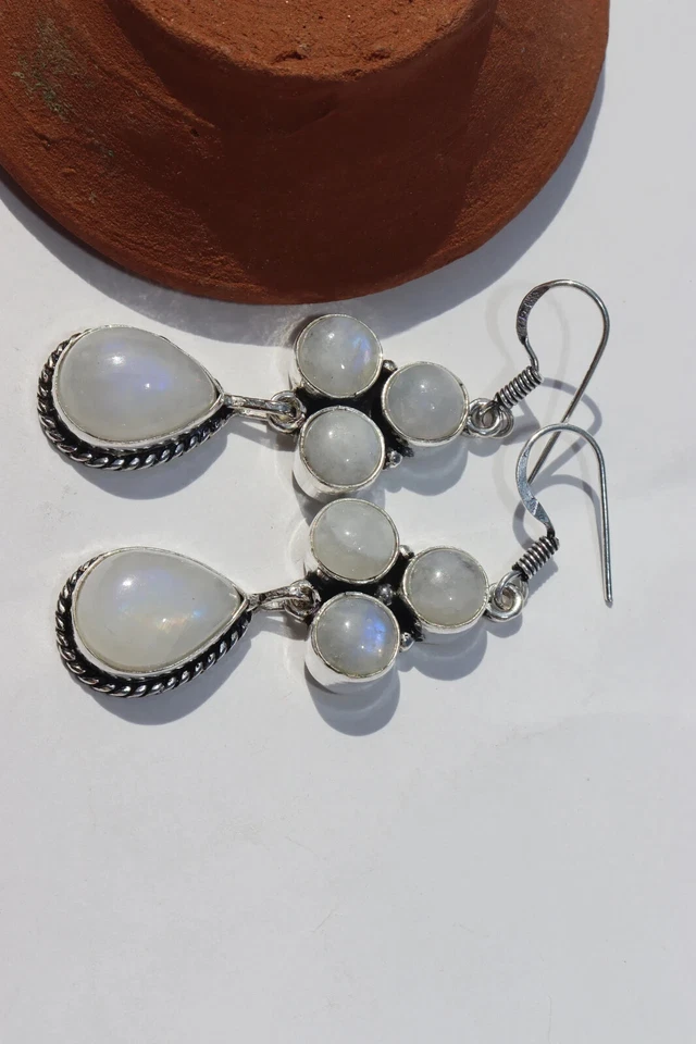 Pendientes colgantes de piedra lunar de plata de ley 925 pendientes colgantes Foto 3 de 3