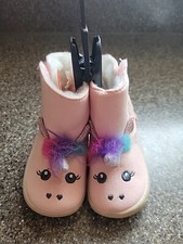 Wonder Nation Infant Girls Pink Faux Shearling Unicorn Boots Size 2 NWT