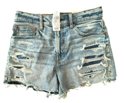 American Eagle Stretch High-Rise 90s Boyfriend Denim Shorts 6 Distressed Raw Hem