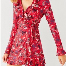New Urban Outfitters Women's Red Long Sleeve Floral Wrap Dress Small